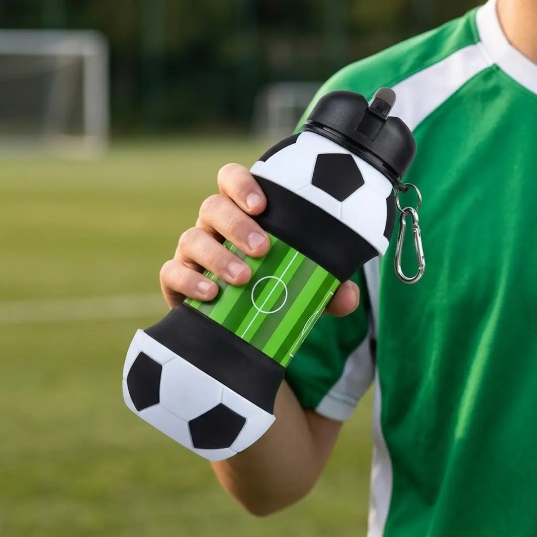 NuveX Voetbal Opvouwbare Sportfles 200ml - Zwart/Wit