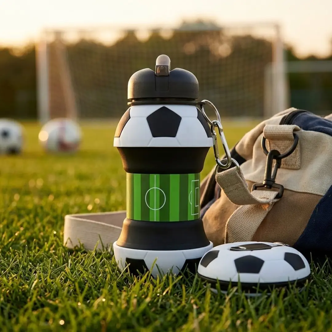 NuveX Voetbal Opvouwbare Sportfles 200ml - Zwart/Wit