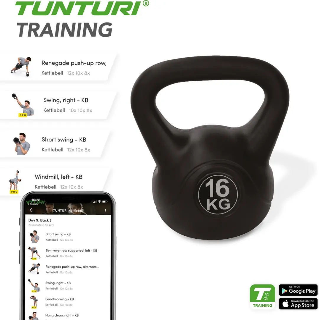 Tunturi Kettlebell 16 kg - Zwart
