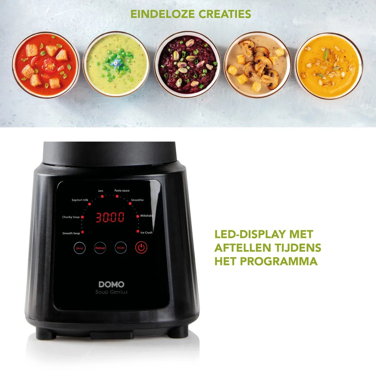 Domo DO726BL Soepmaker 'Soup Genius' - 900W - 1,2L - 8 Programma's - Zwart