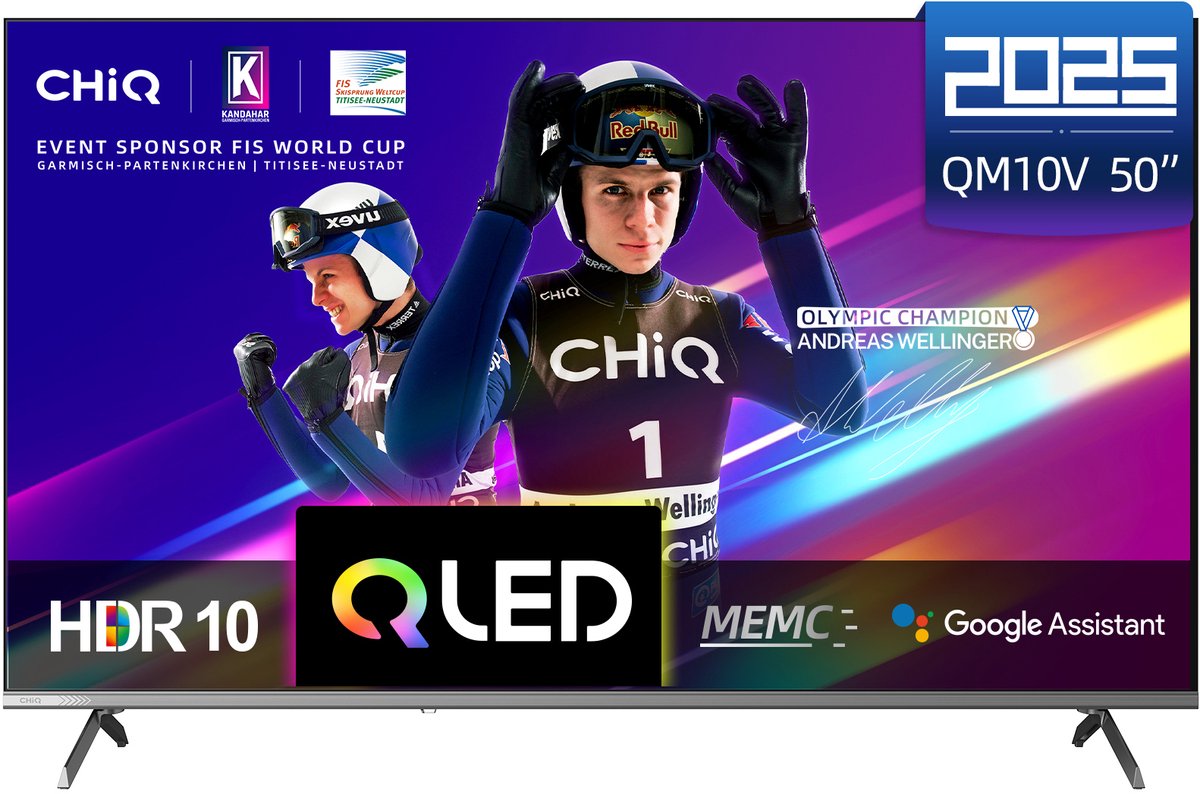 CHiQ U50QM10V - Smart TV 50 Inch - QLED Pro Google TV - 4K UHD - Randloos Metal Design - Dolby Audio - 2025 Nieuw