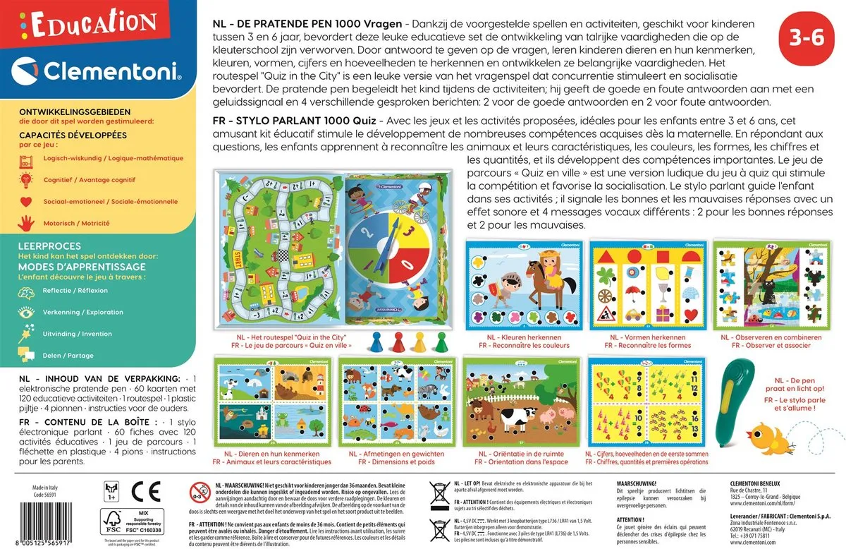Clementoni Pratende Pen 56591 - Educatief Spel 60 Kaarten - 1000 Vragen