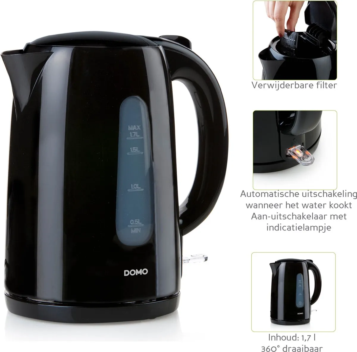 Domo DO9194WK Waterkoker 1,7L 2200W - Zwart