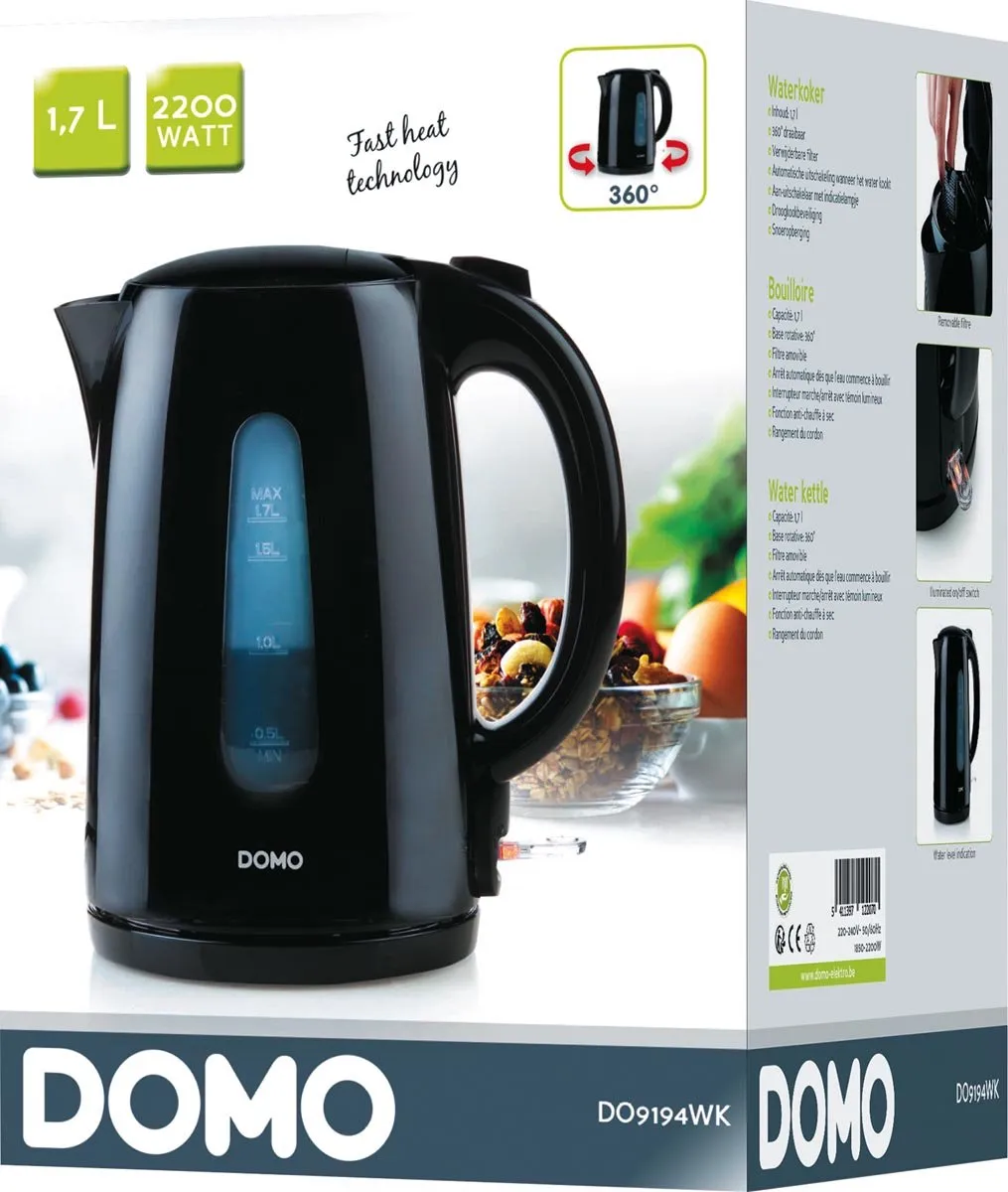 Domo DO9194WK Waterkoker 1,7L 2200W - Zwart
