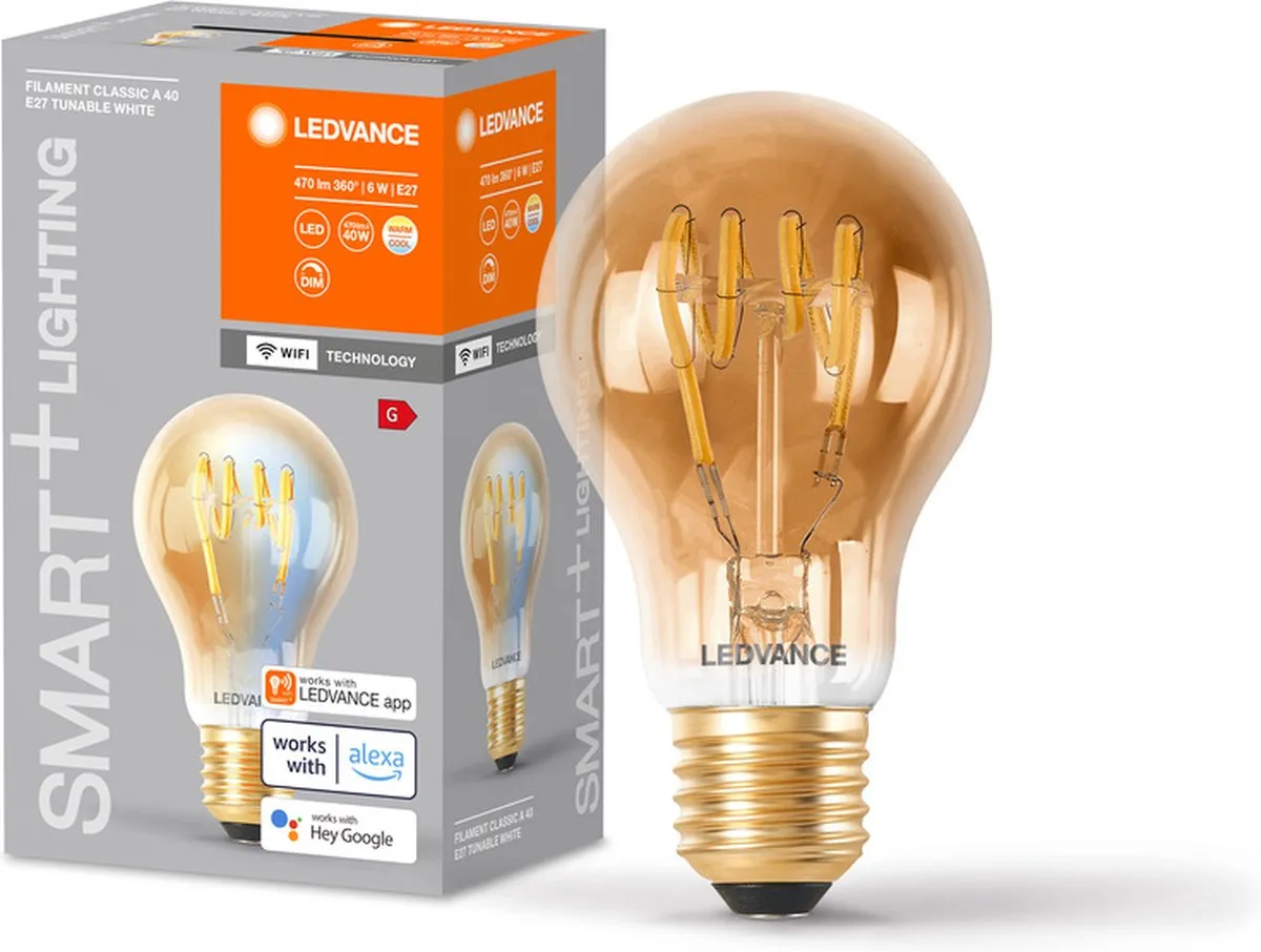 LEDVANCE SMART+ WIFI E27 6W 470lm - Goud - 2200-5000K Dimbare LEDlamp - 4 Stuks