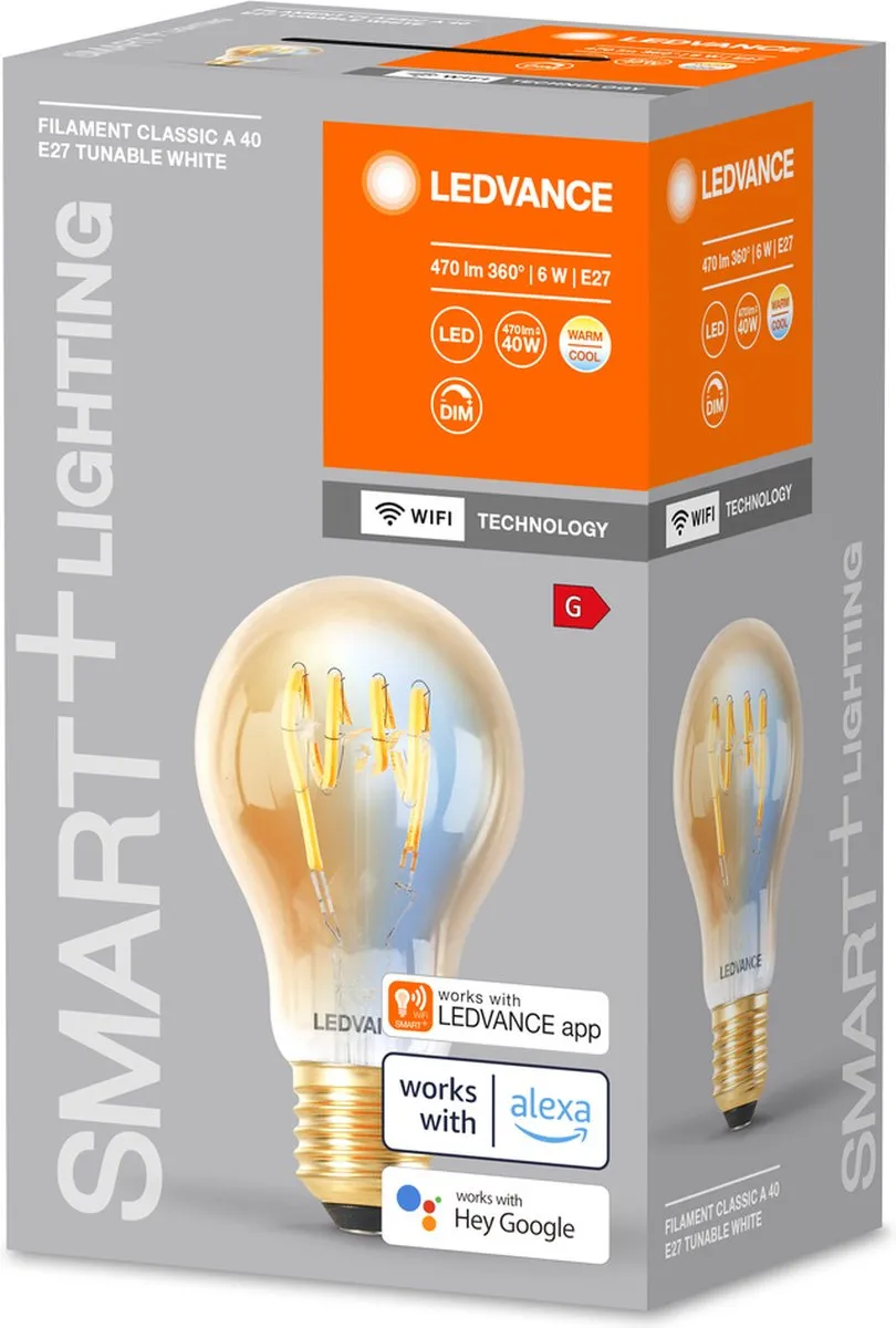 LEDVANCE SMART+ WIFI E27 6W 470lm - Goud - 2200-5000K Dimbare LEDlamp - 4 Stuks