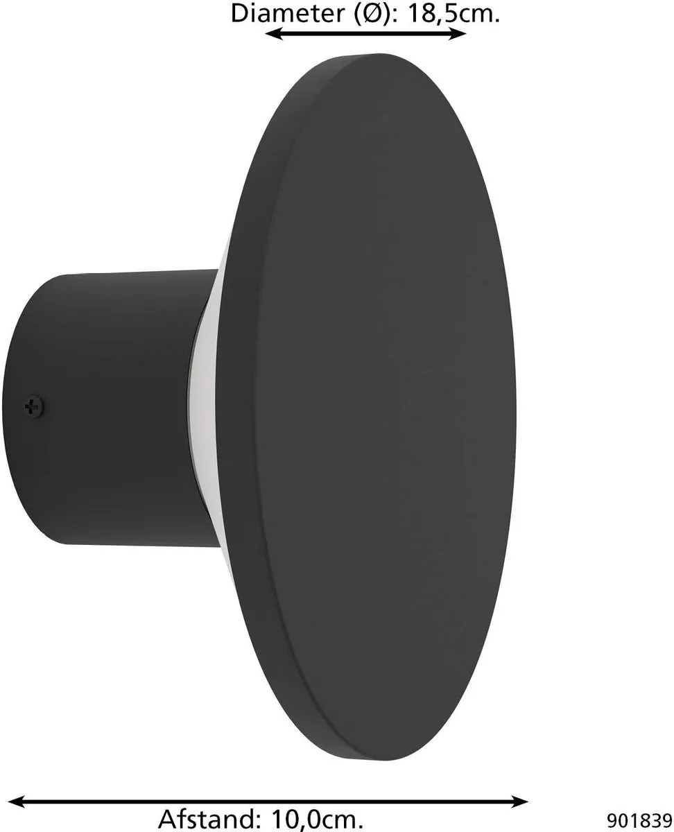 Eglo Rigosa Wandlamp Buiten LED Ø18.5cm - Zwart/Wit - afbeelding 6 van 6