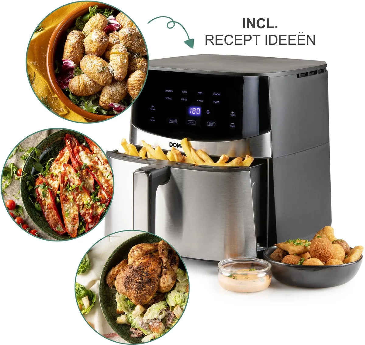 Domo DO547FR Airfryer XXL 7L - 1800W - Inox/Zwart