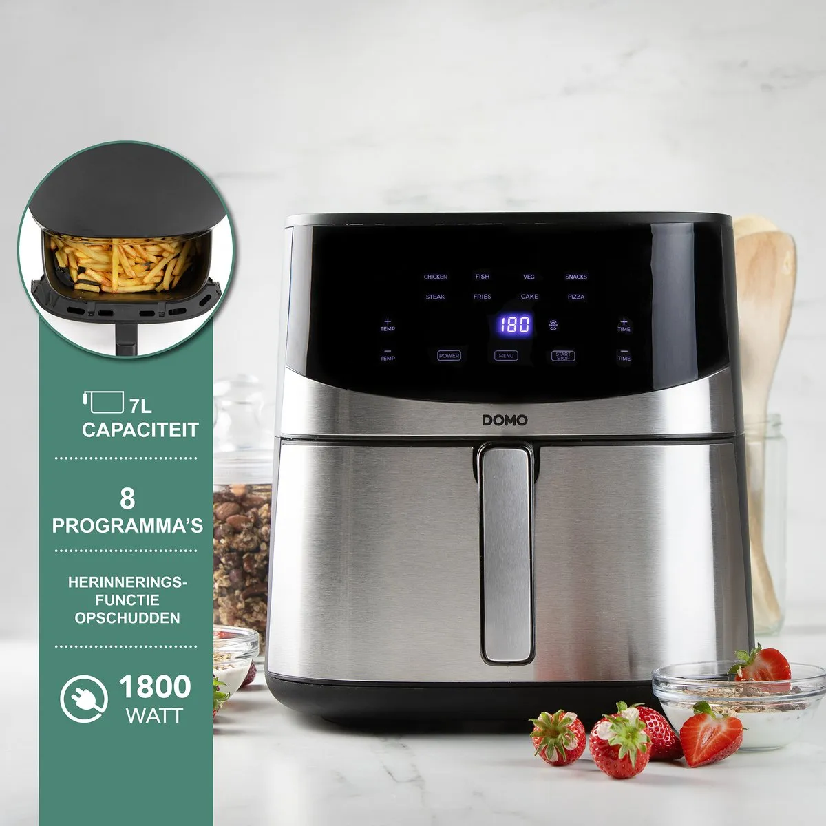 Domo DO547FR Airfryer XXL 7L - 1800W - Inox/Zwart