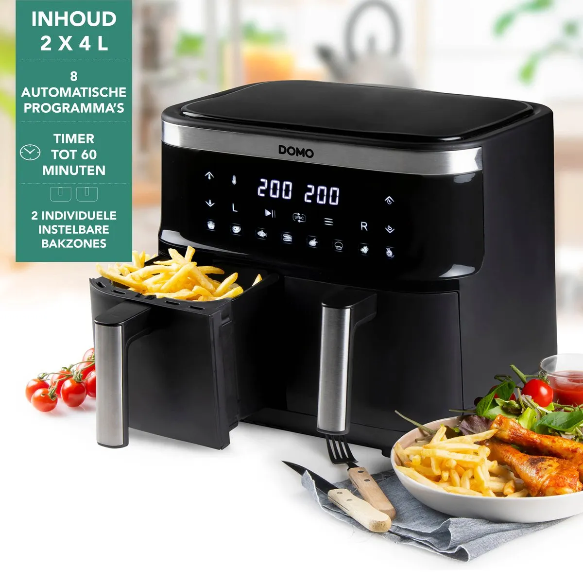 Domo DO537FR Airfryer XXL 2850W - 2x4L Zwart