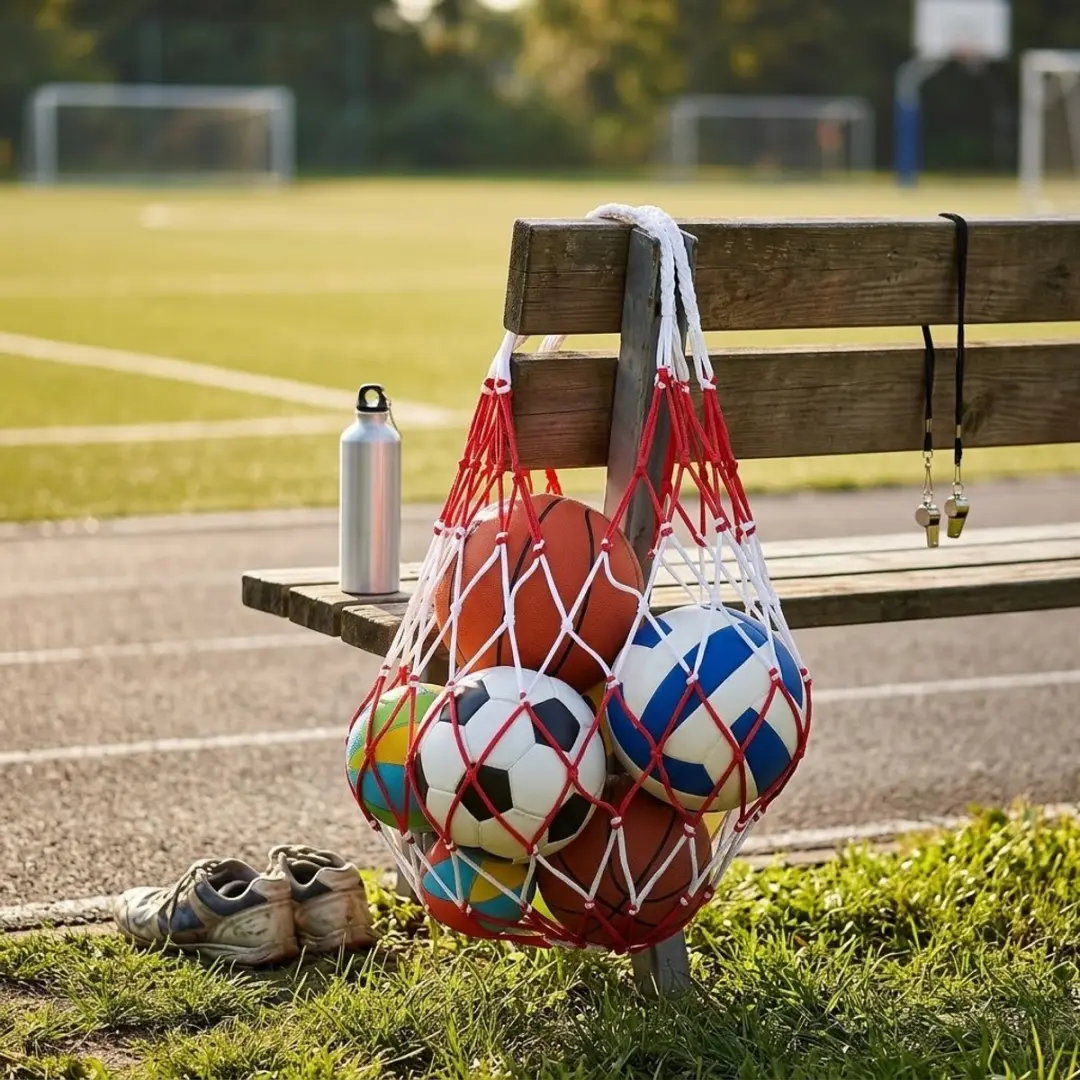 NuveX Ballenhouder Net Tas 1,1m - Voetbal/Basketbal/Volleybal - Wit/Rood - afbeelding 5 van 6