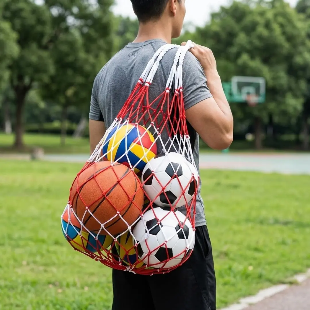 NuveX Ballenhouder Net Tas 1,1m - Voetbal/Basketbal/Volleybal - Wit/Rood - afbeelding 2 van 6