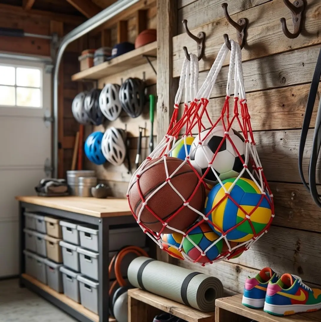 NuveX Ballenhouder Net Tas 1,1m - Voetbal/Basketbal/Volleybal - Wit/Rood - afbeelding 3 van 6