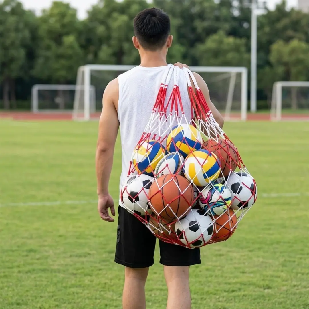 NuveX Ballenhouder Net Tas 1,1m - Voetbal/Basketbal/Volleybal - Wit/Rood - afbeelding 4 van 6