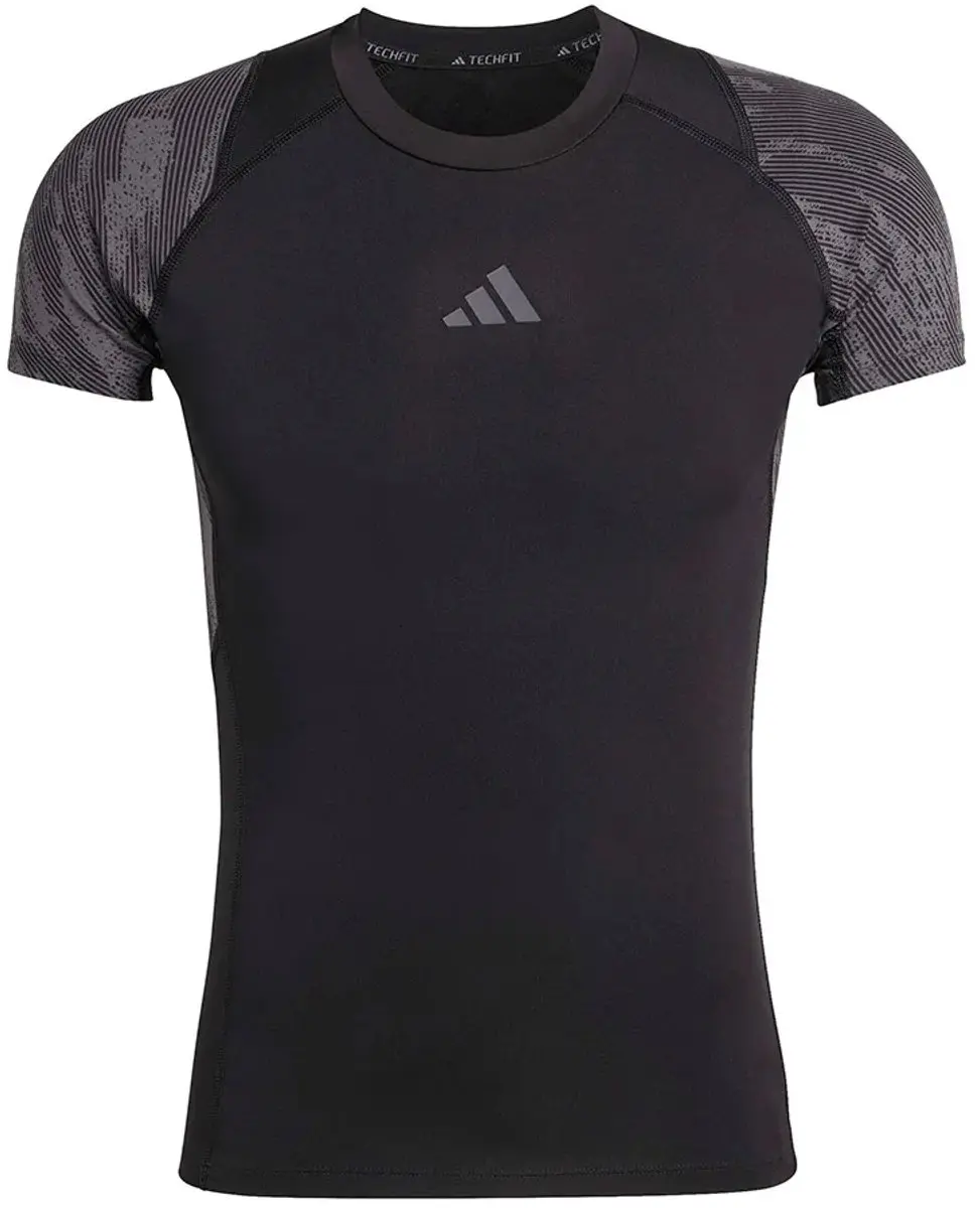 Adidas Techfit AOP T-shirt - Zwart/Grijs L