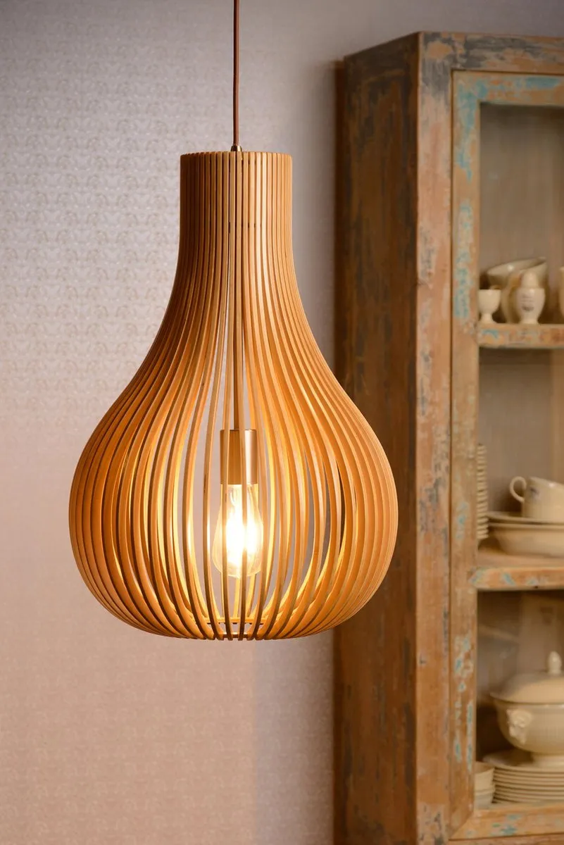 Lucide BODO Hanglamp Ø38cm - Licht hout