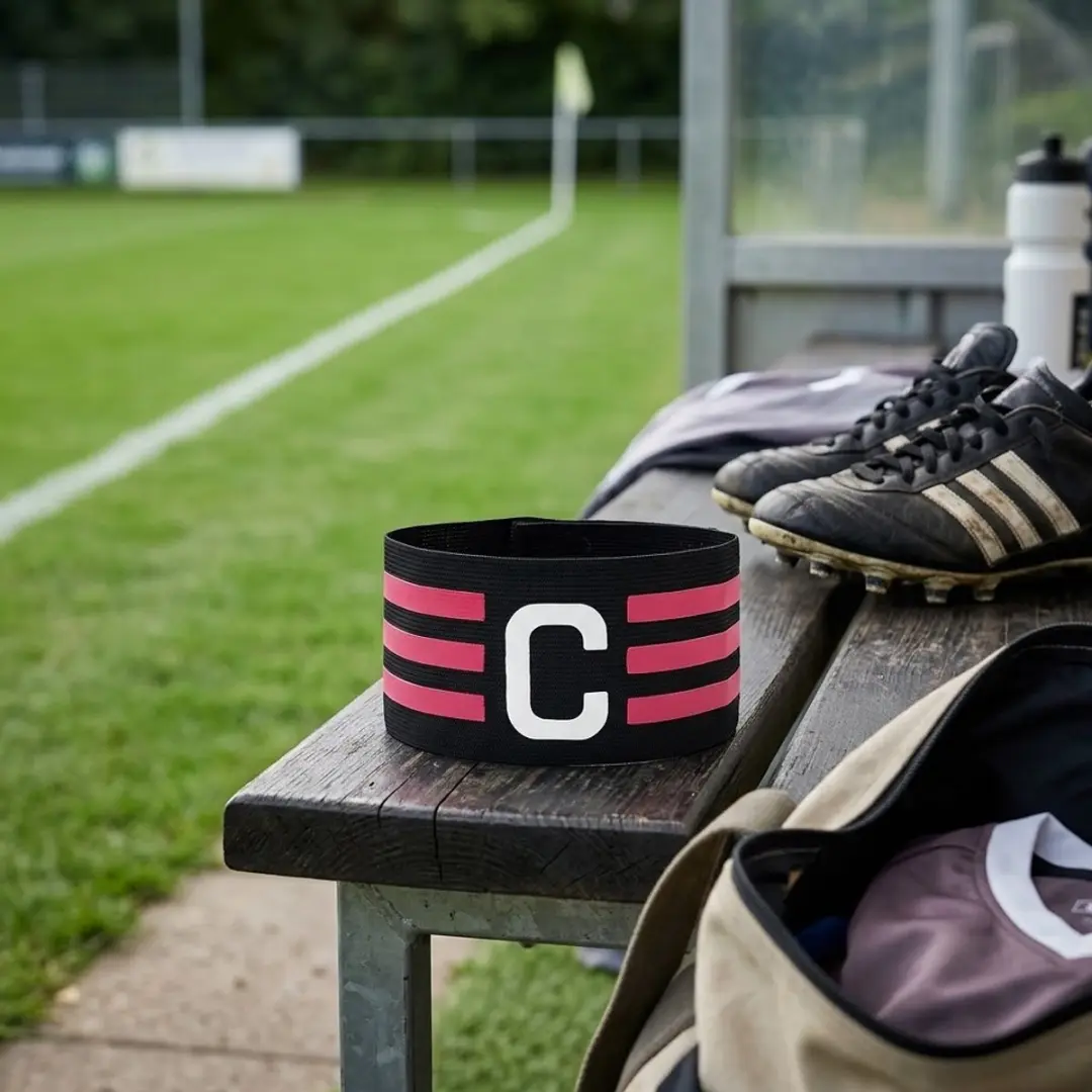 NuveX Aanvoerdersband Voetbal - Zwart met roze strepen - C-letter