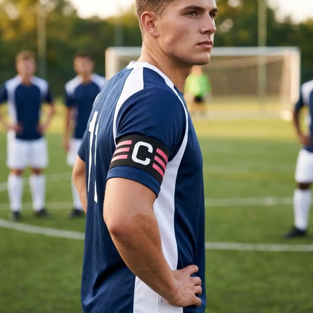 NuveX Aanvoerdersband Voetbal - Zwart met roze strepen - C-letter