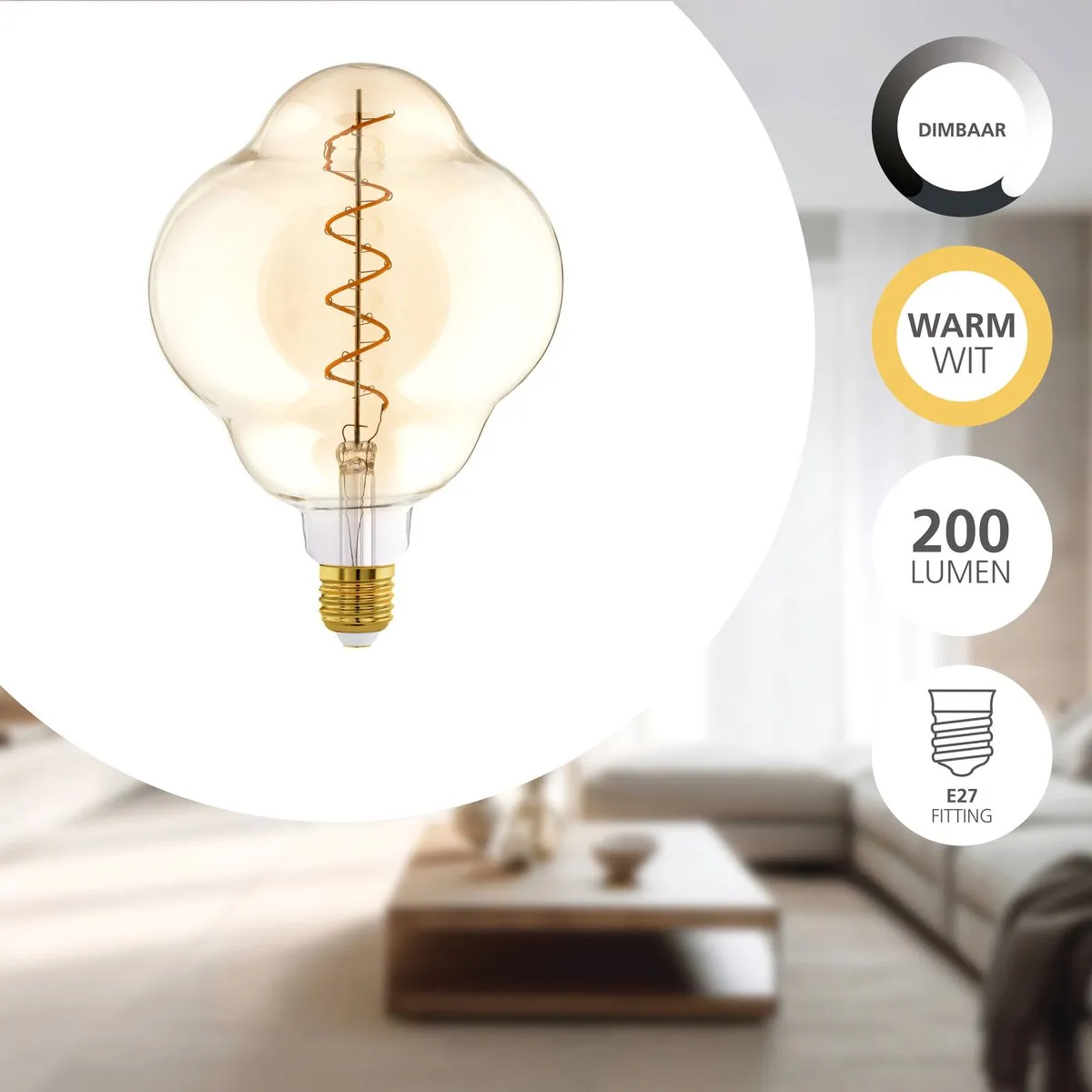 Eglo LED Lamp E27 Ø15cm - Amber - 2000K - Dimbaar