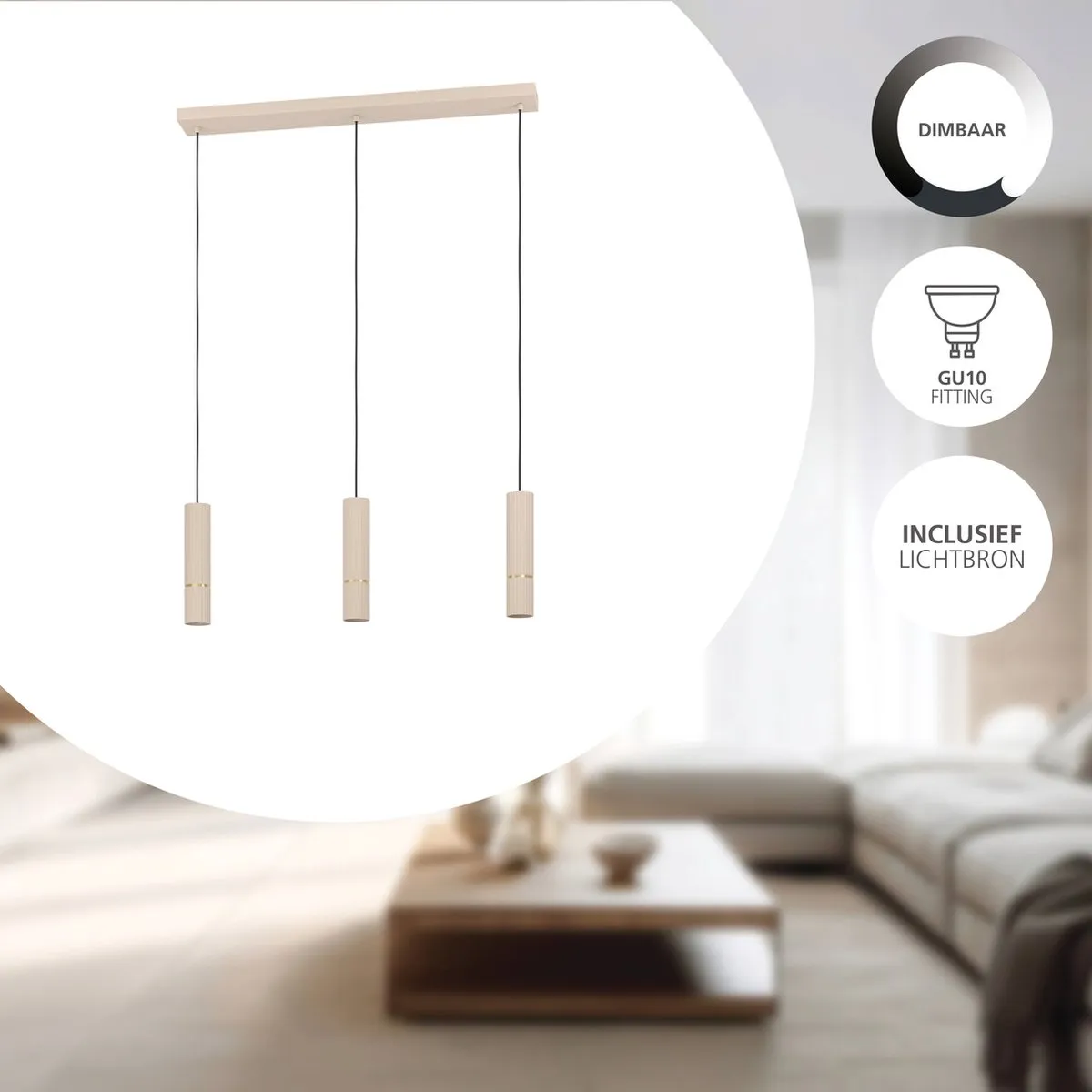 Eglo Caminia Hanglamp GU10 - 77cm - Zandkleur