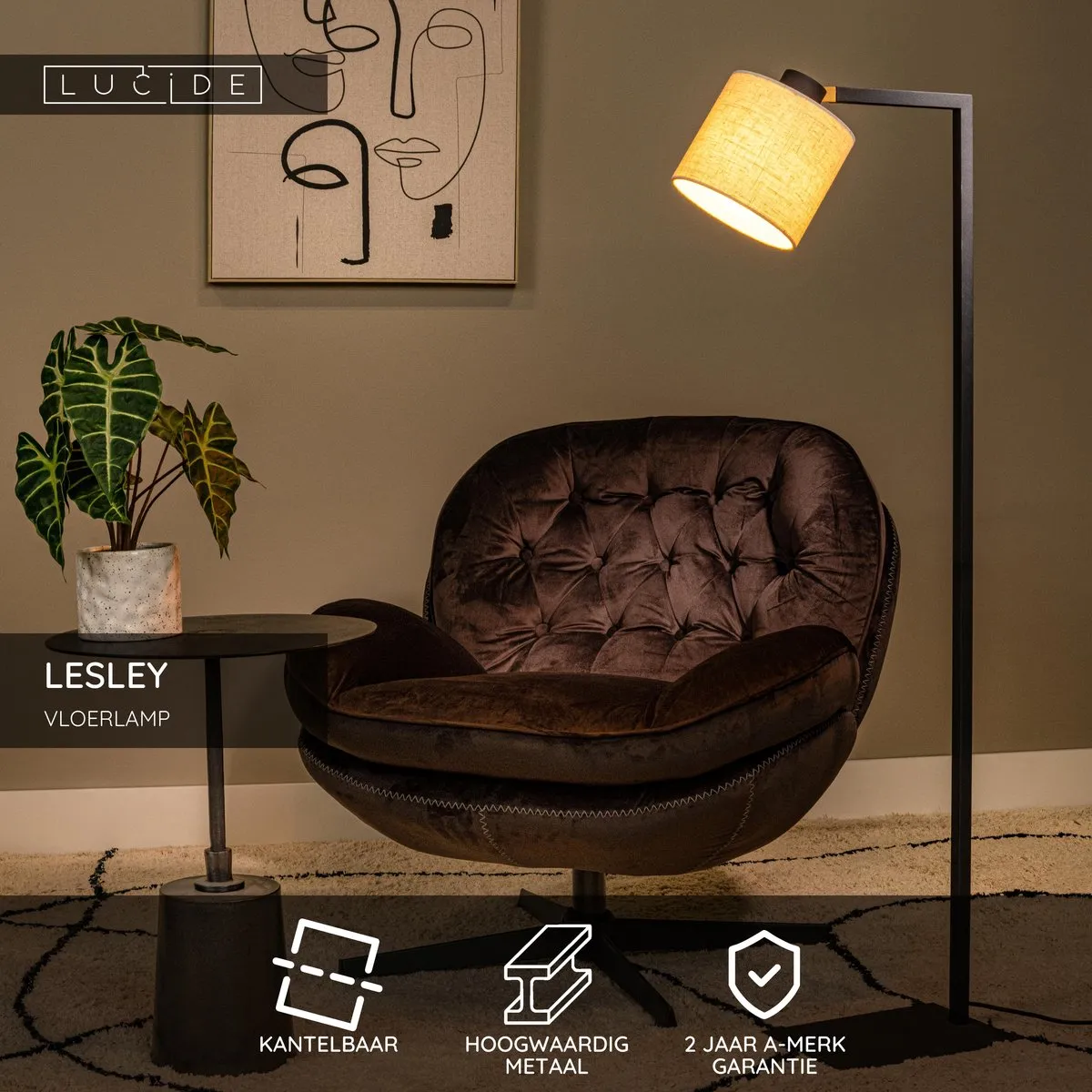 Lucide Lesley Vloerlamp E27 - Zwart