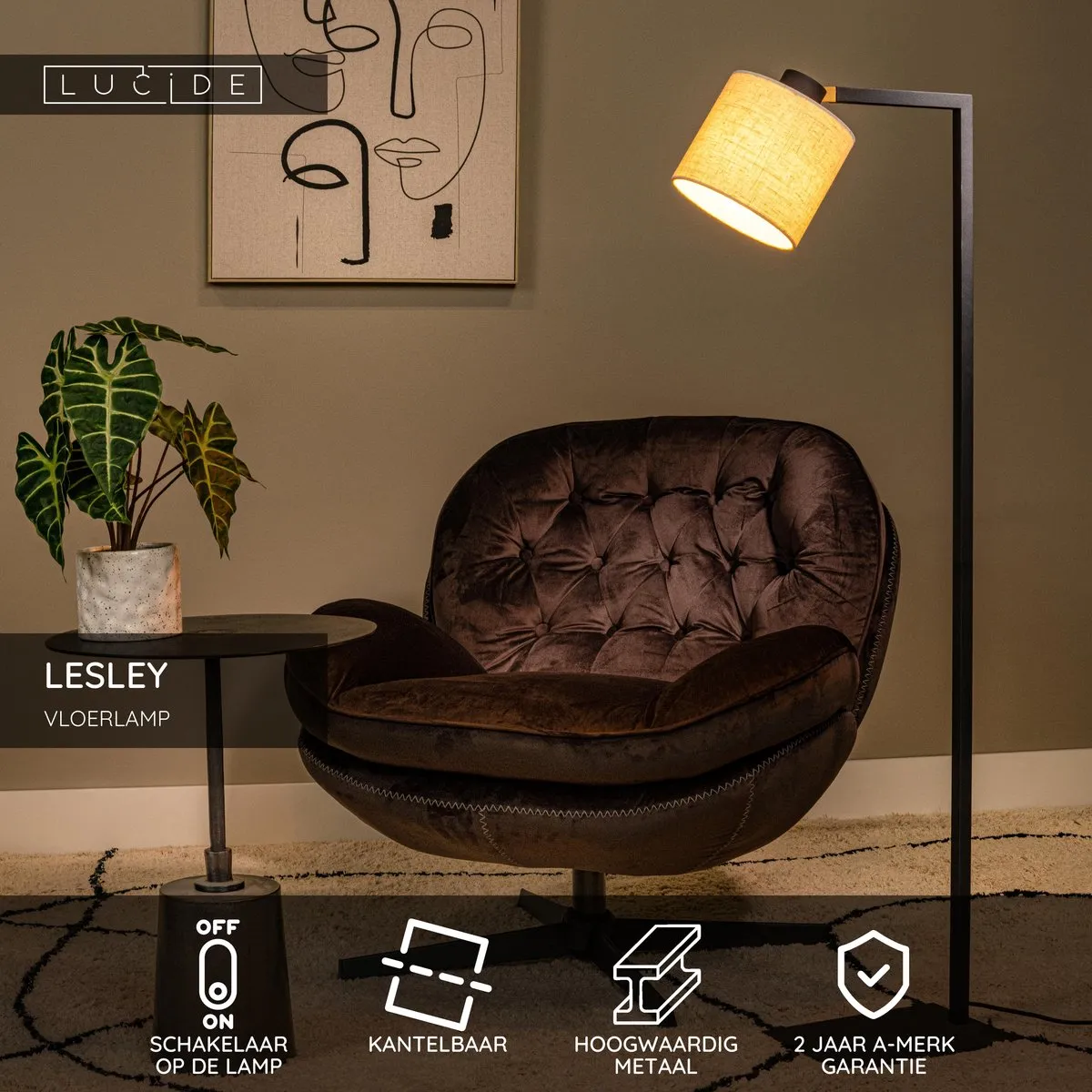 Lucide Lesley Vloerlamp E27 - Zwart