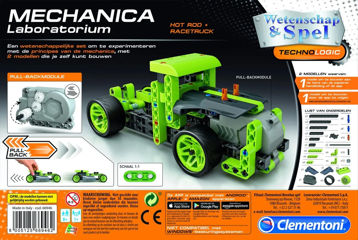 Clementoni Mechanica Laboratorium Showwagen Pullback - 130 Onderdelen - Multicolor