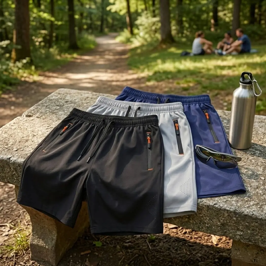 NUVEX Heren Sport Shorts - 3 Stuks (L) - Zwart/Lichtgrijs/Donkerblauw