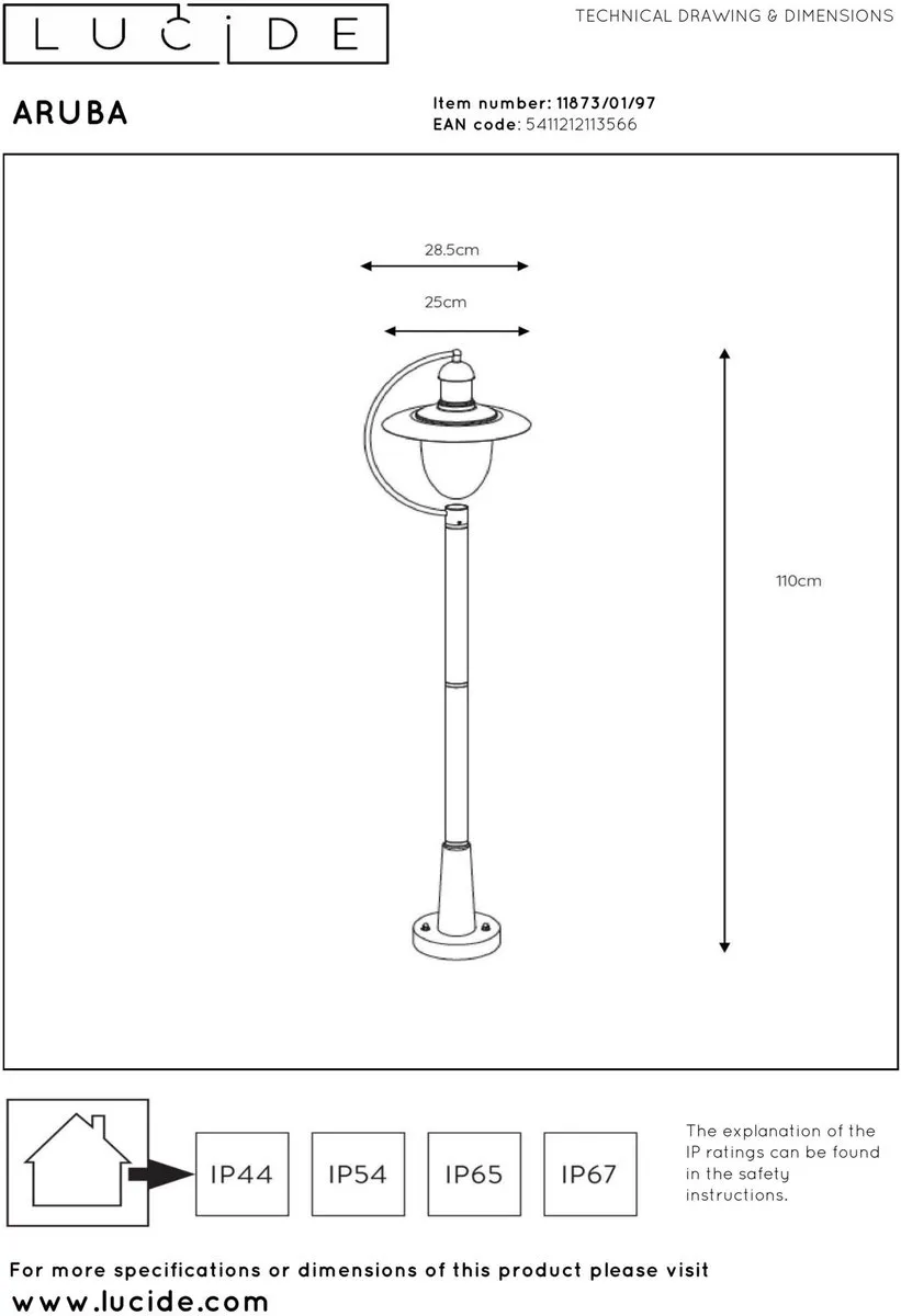 Lucide Aruba Lantaarnpaal Ø25cm - 1xE27 - Roestbruin - afbeelding 6 van 6