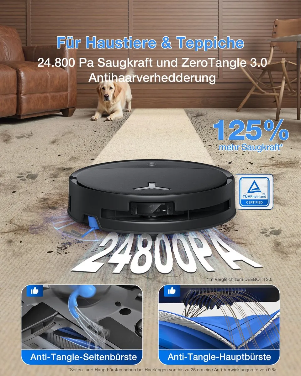 Ecovacs Deebot T80S Omni Stofzuig- en Dweilrobot - 24.800 Pa - Zwart