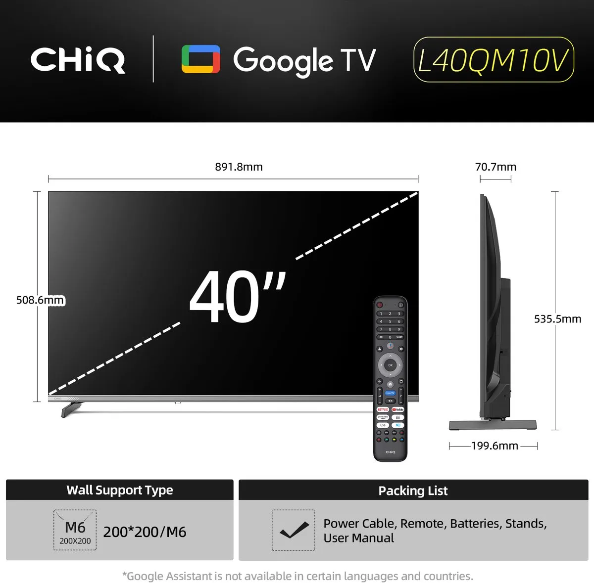 CHiQ L40QM10V Smart TV 40" QLED Pro - FHD - Zwart