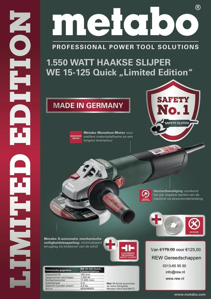 Metabo Haakse Slijper WE15-125-Q 1550W 125mm