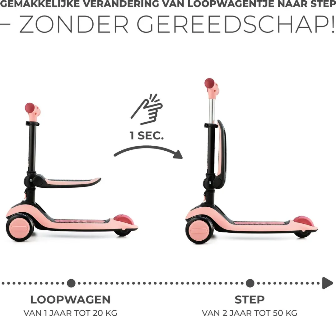 KinderKraft Halley 2-in-1 Loopfiets/Driewieler - Roze - 1-5 jaar - Max. 50 kg