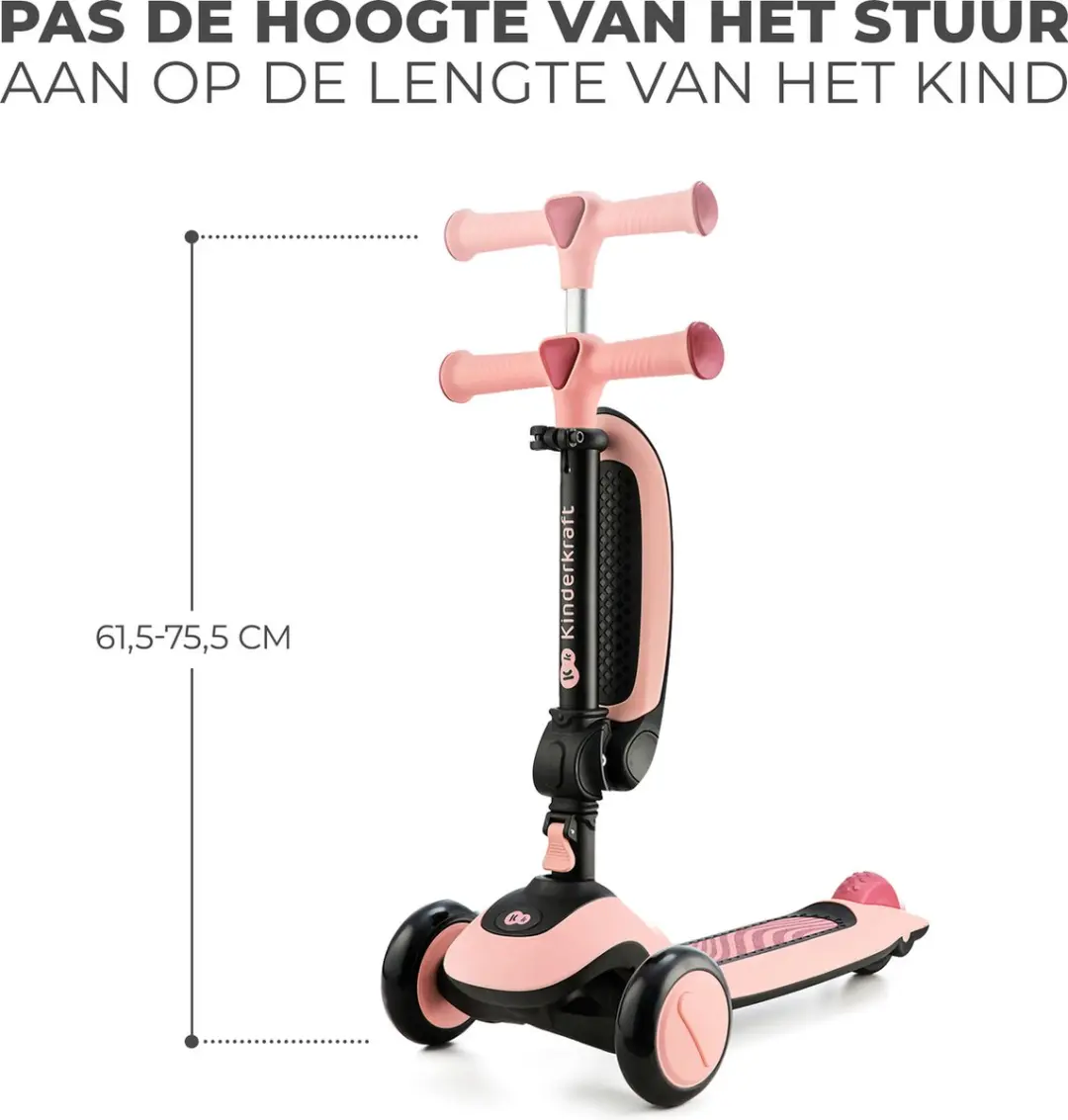 KinderKraft Halley 2-in-1 Loopfiets/Driewieler - Roze - 1-5 jaar - Max. 50 kg