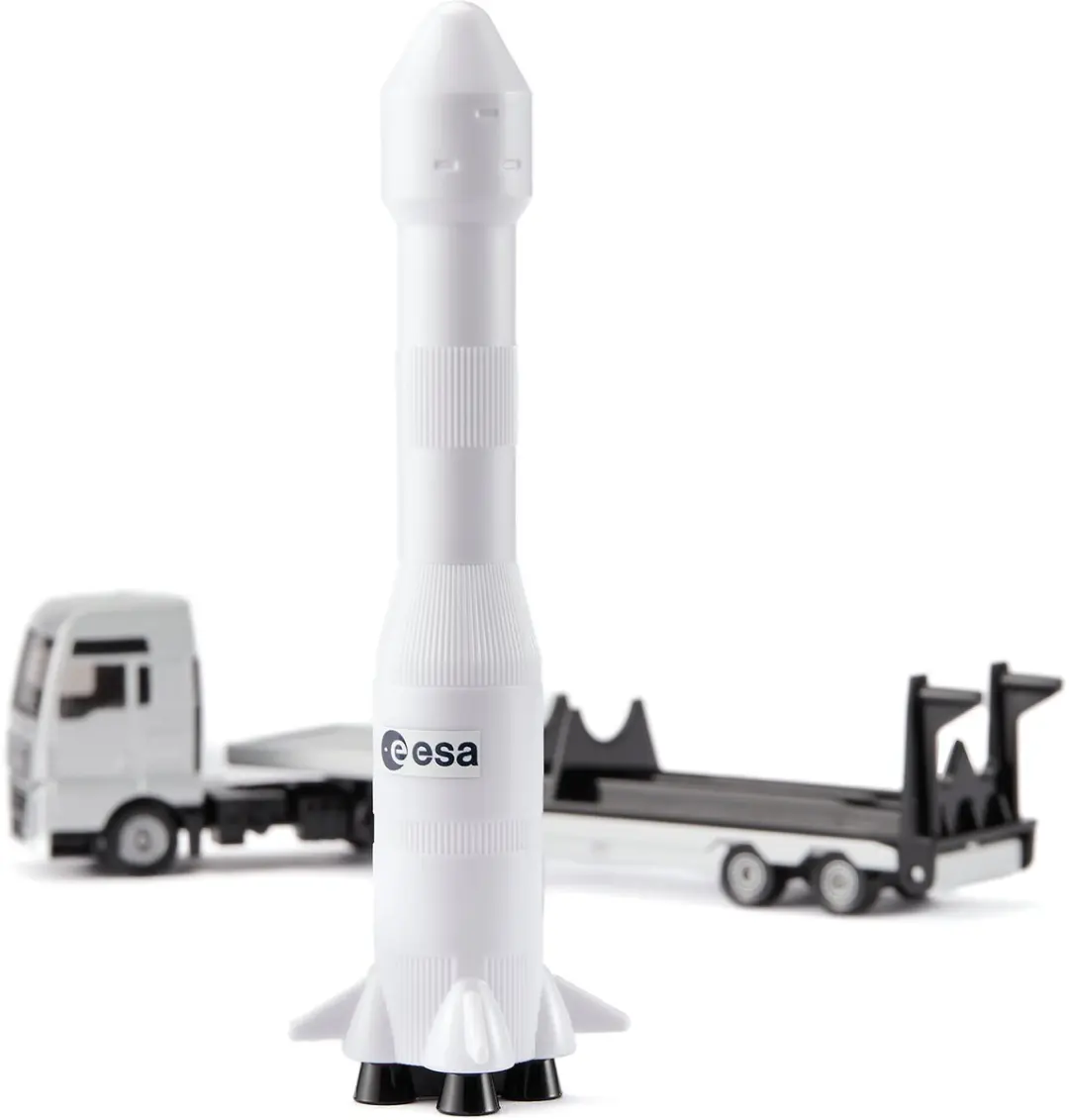 SIKU 1758 MAN Truck met ESA Raket 1:87 - Metaal/Kunststof - Zilver/Wit
