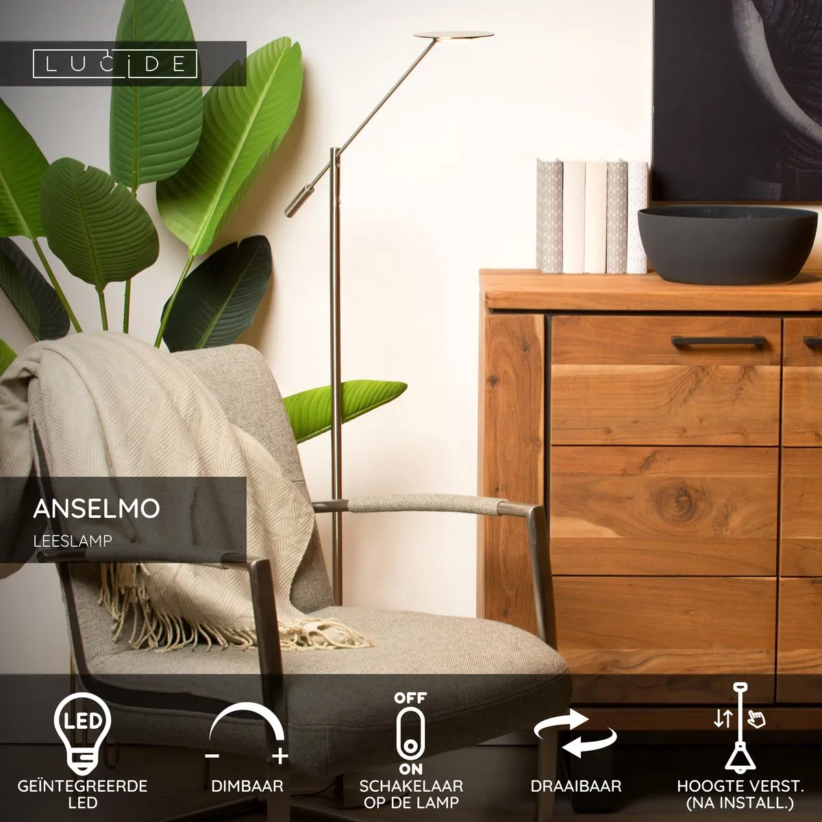 Lucide Anselmo LED Leeslamp 9W 3000K - Mat chroom