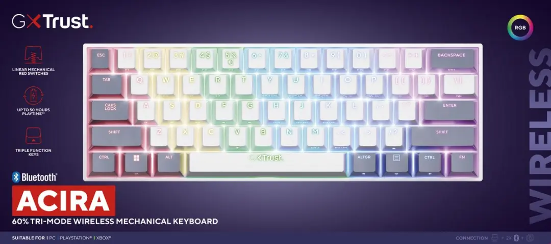 Trust GXT 873 Acira Gaming Toetsenbord - Mechanisch RGB Wit - afbeelding 6 van 6