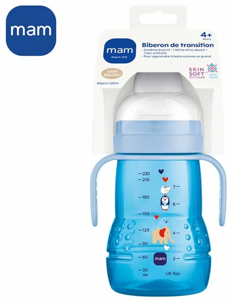 MAM Transition Flesje 220ml - Blauw