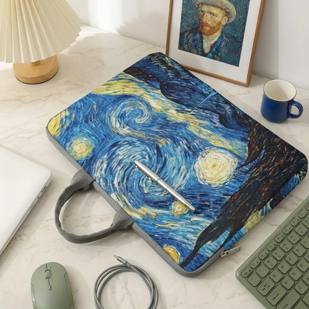 NUVEX Laptophoes 14 inch - Sterren Nacht Swirl Print - Blauw/Geel
