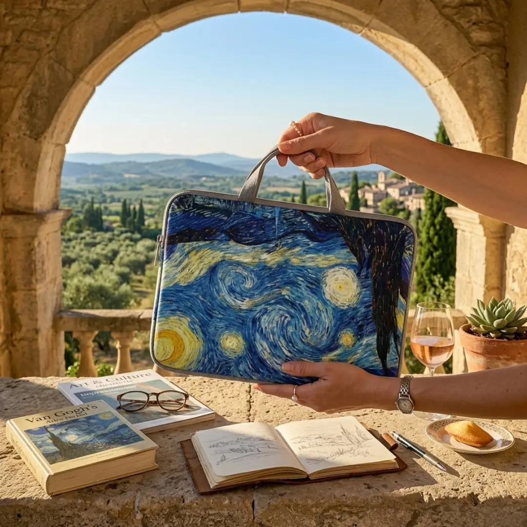 NUVEX Laptophoes 14 inch - Sterren Nacht Swirl Print - Blauw/Geel
