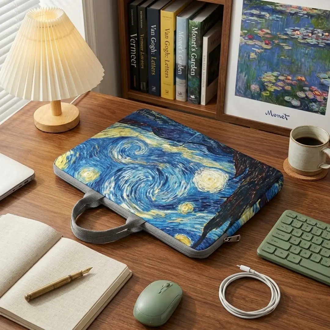 NUVEX Laptophoes 14 inch - Sterren Nacht Swirl Print - Blauw/Geel