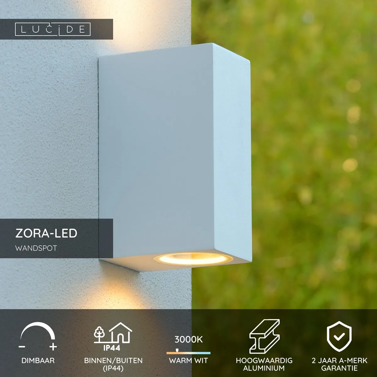 Lucide ZORA-LED Wandspot 2x5W 3000K - IP44 Wit