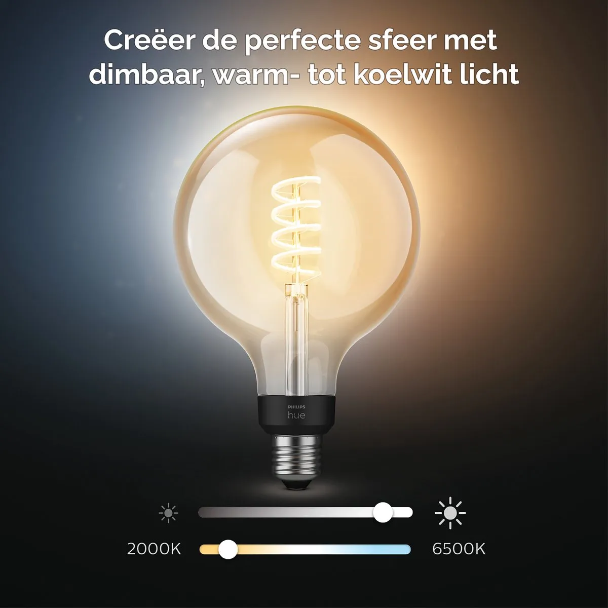 Philips Hue Filament G125 E27 - 7W - Warm tot Koelwit - 1 Stuks - Amber
