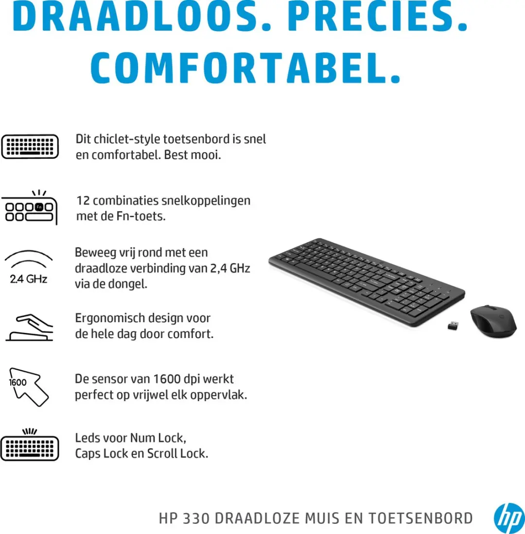 HP 330 Draadloos Toetsenbord & Muis Combo AZERTY - Zwart