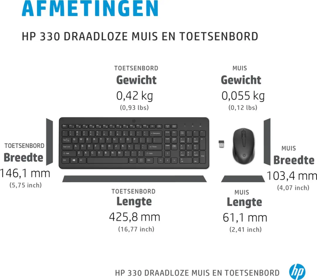 HP 330 Draadloos Toetsenbord & Muis Combo AZERTY - Zwart