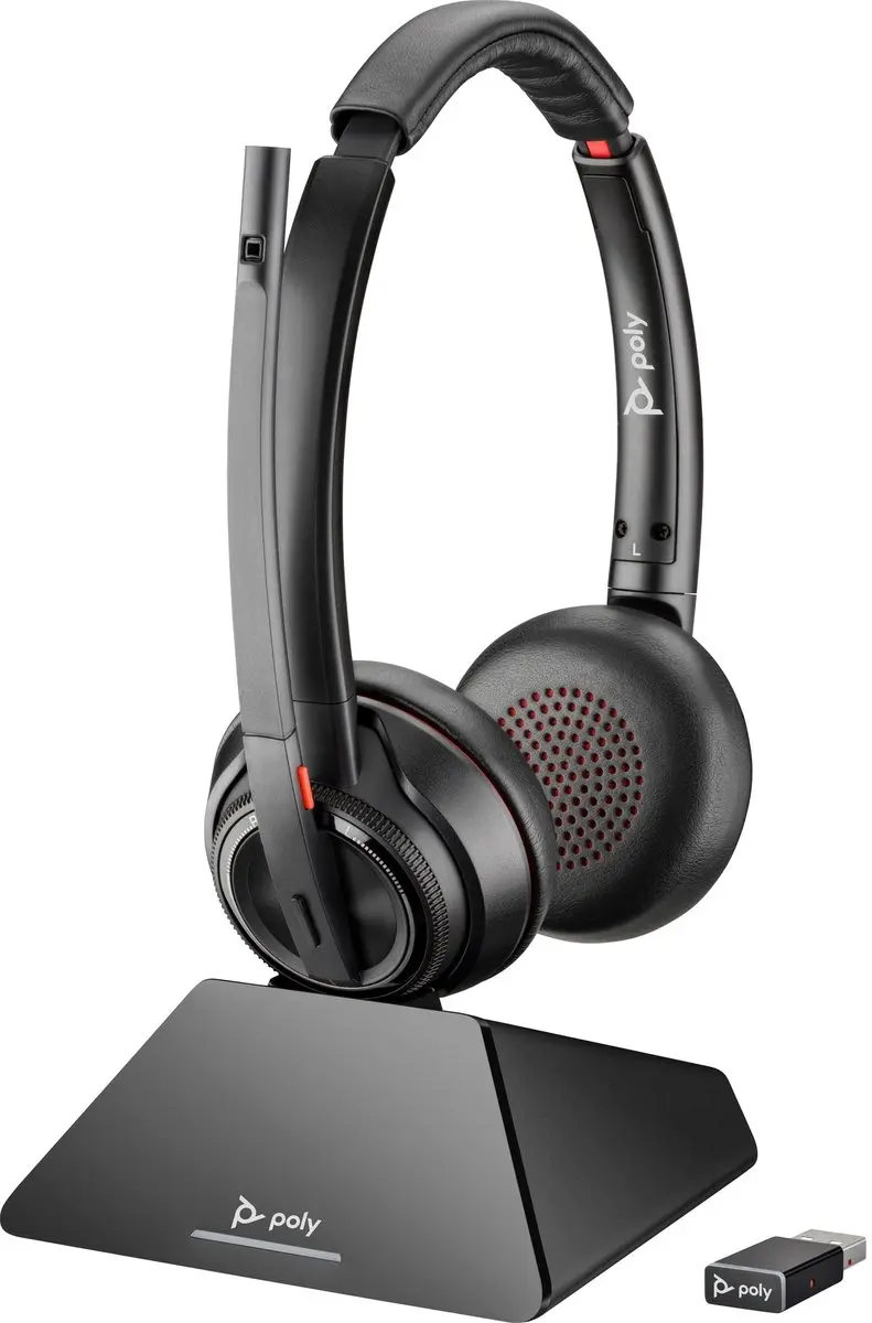 Poly Savi 8220 UC Headset - DECT + Bluetooth - Noise-canceling mic - Zwart