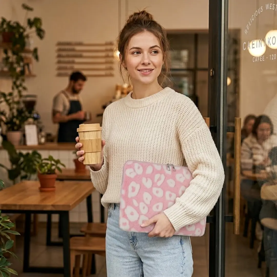 NUVEX Roze Laptophoes 13 inch - Hartjespatroon