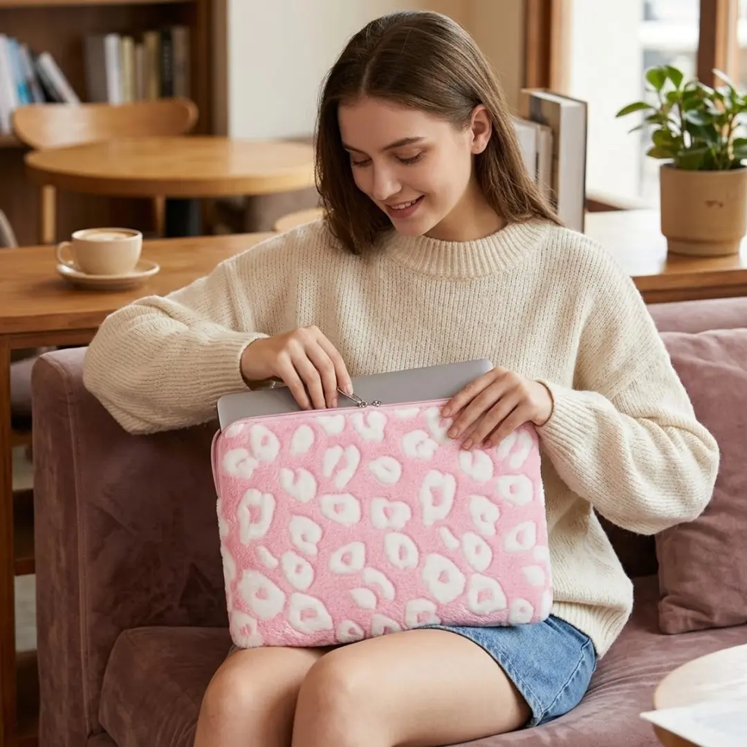 NUVEX Roze Laptophoes 13 inch - Hartjespatroon