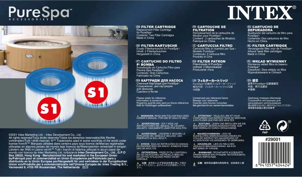 Intex S1 Filterpatroon 29001-Wit - 12 Stuks (2x6) - o.a. 12L