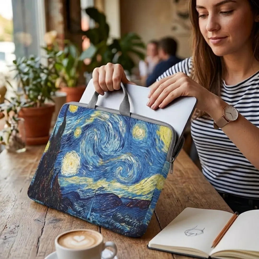 NUVEX Laptophoes 13 inch - Sterren Nacht Swirl Print - Blauw/Geel